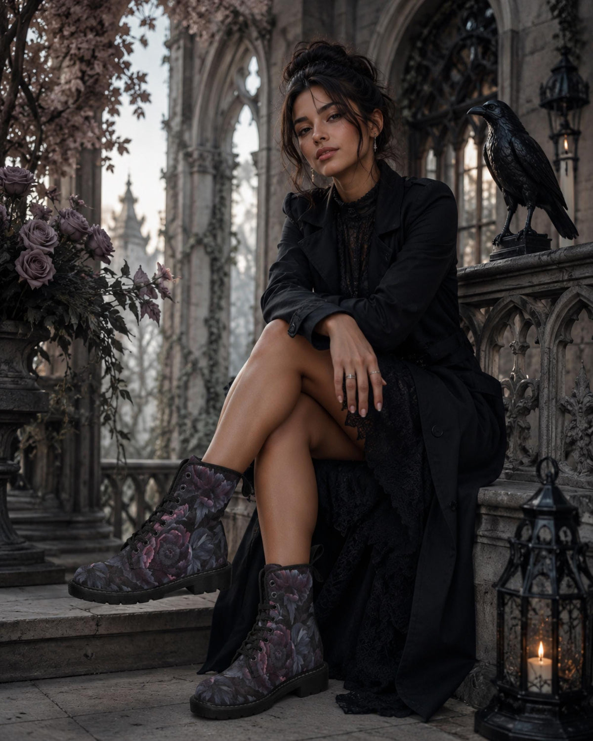 Perfect for the Dark Academia Lover of Corporate Goth Gothic Rose Canvas Boots Dark Romance Shoes for Weirdcore Goth Clothes 18th Birthday
