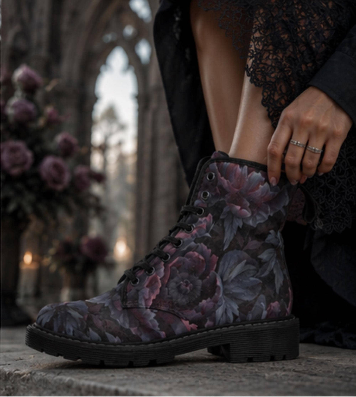 Perfect for the Dark Academia Lover of Corporate Goth Gothic Rose Canvas Boots Dark Romance Shoes for Weirdcore Goth Clothes 18th Birthday