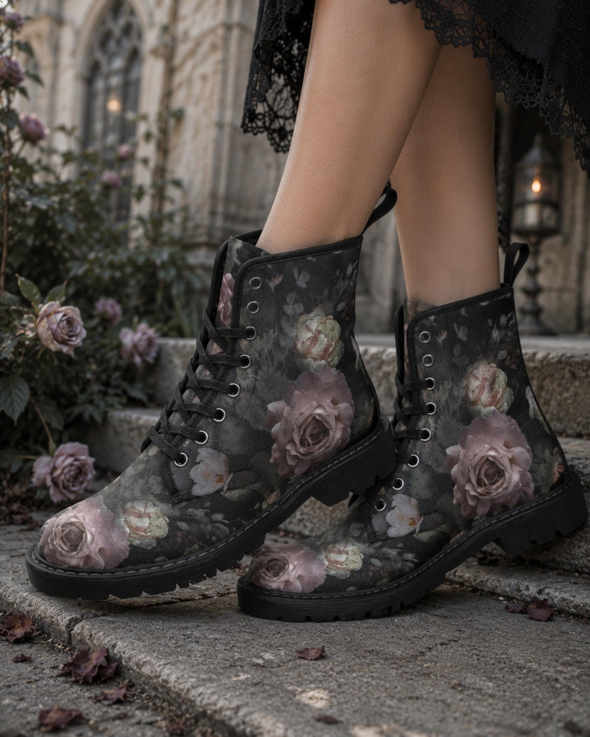 Perfect for the Dark Academia Lover of Corporate Goth Gothic Rose Canvas Boots Dark Romance Shoes for Weirdcore Goth Clothes 18th Birthday