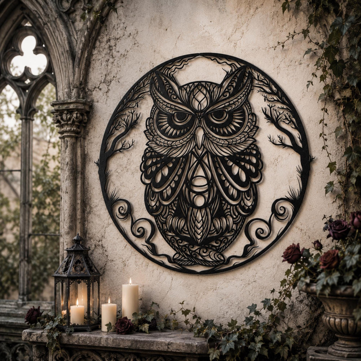 Witchy Decor Gift Idea Gothic Wall Art for Entryway Owl Metal Wreath Sign Custom Weirdcore Decor for Halloween Birthday Gift for Goth Lover