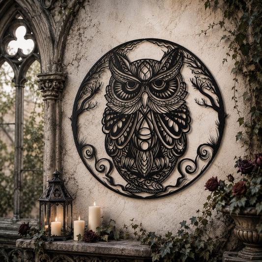 Witchy Decor Gift Idea Gothic Wall Art for Entryway Owl Metal Wreath Sign Custom Weirdcore Decor for Halloween Birthday Gift for Goth Lover