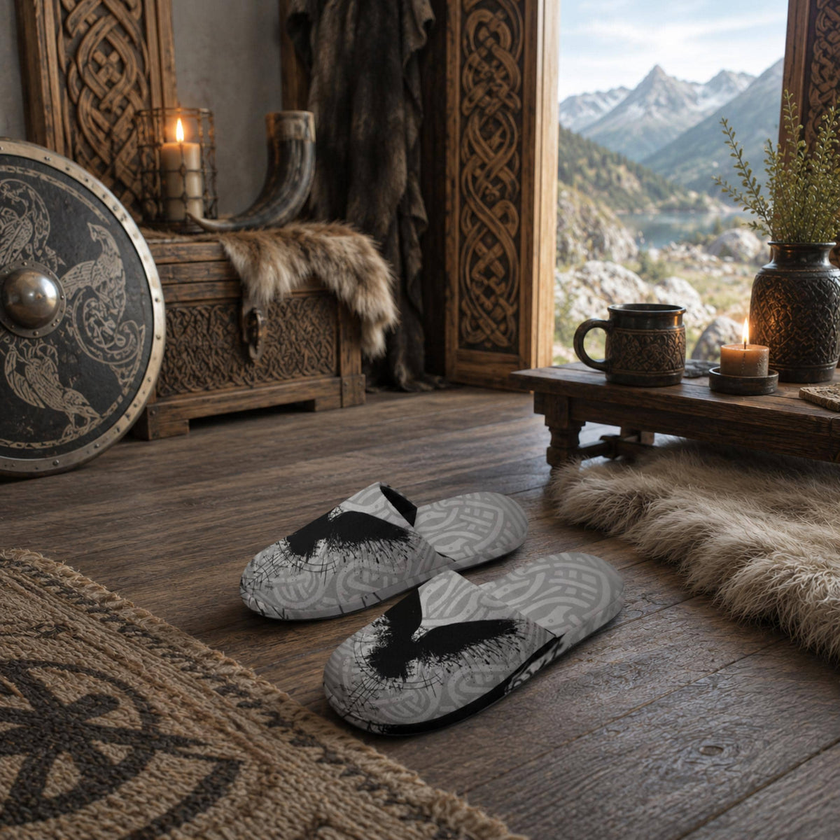 Viking Crow Design His & Her Slippers