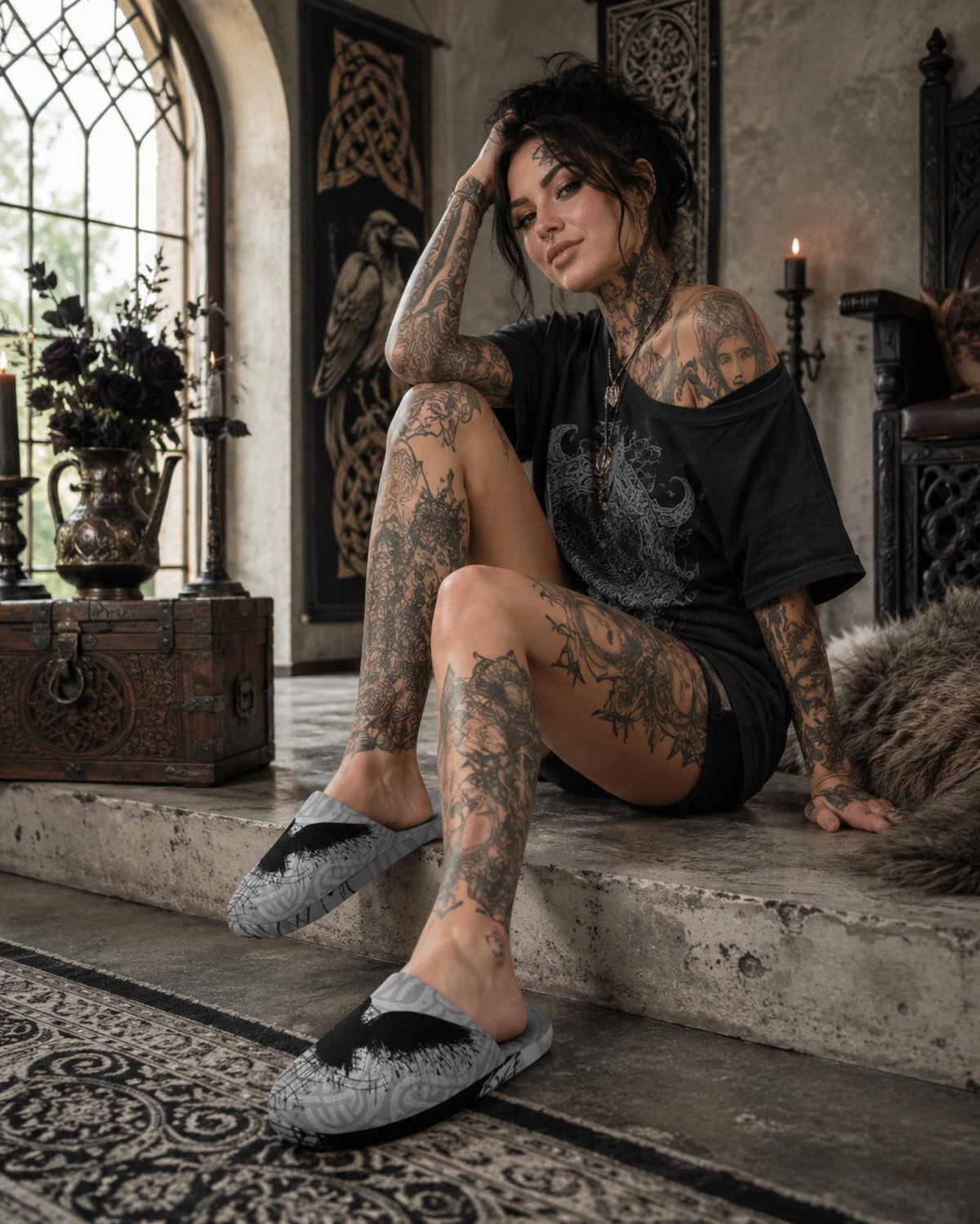 Viking Crow Design His & Her Slippers