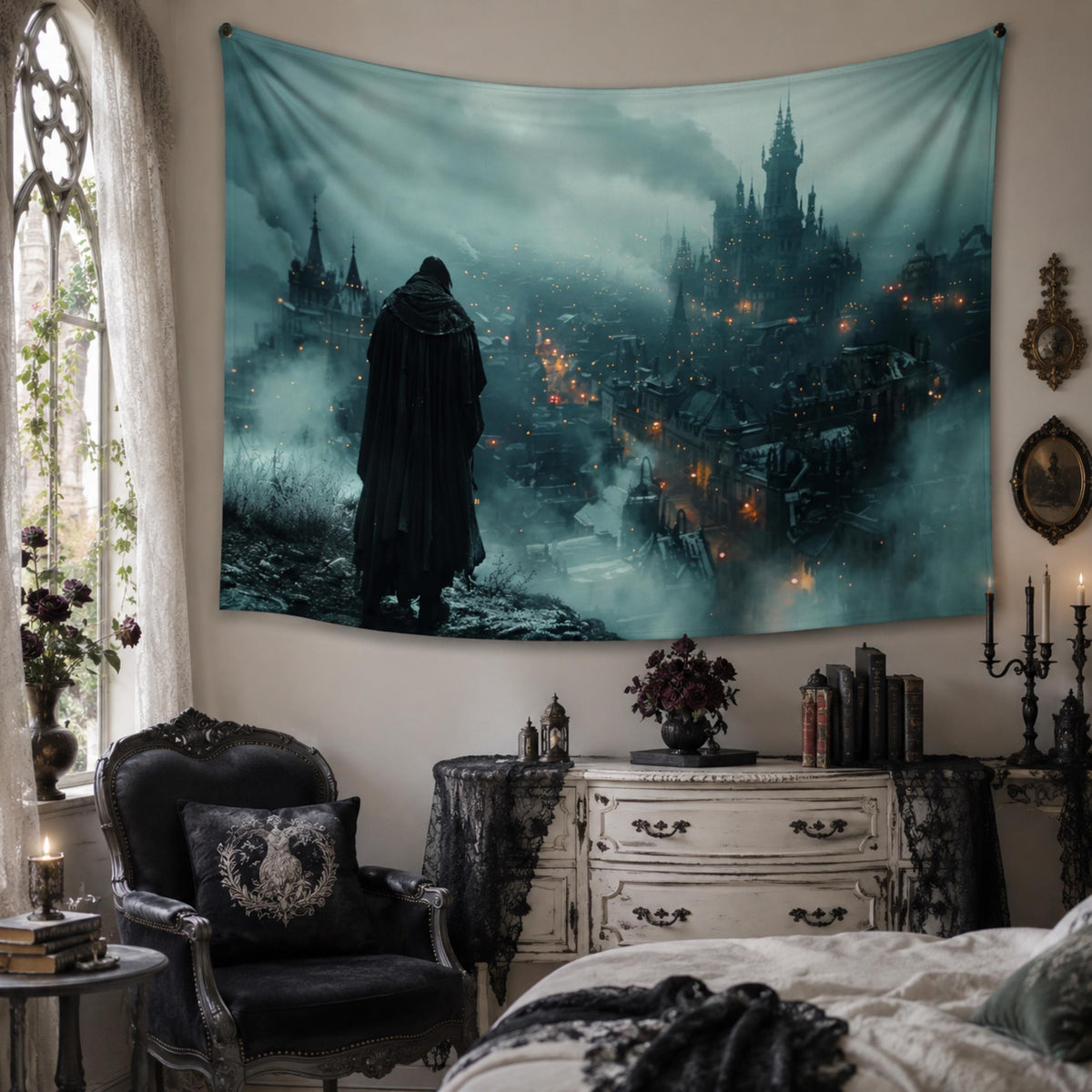 Elden Ring Goth City Tapestry for Teen Dark Academia Gothic Gamer Decor Dark Souls Fantasy Art Video Gamer Gift Wall Art Idea for Birthday