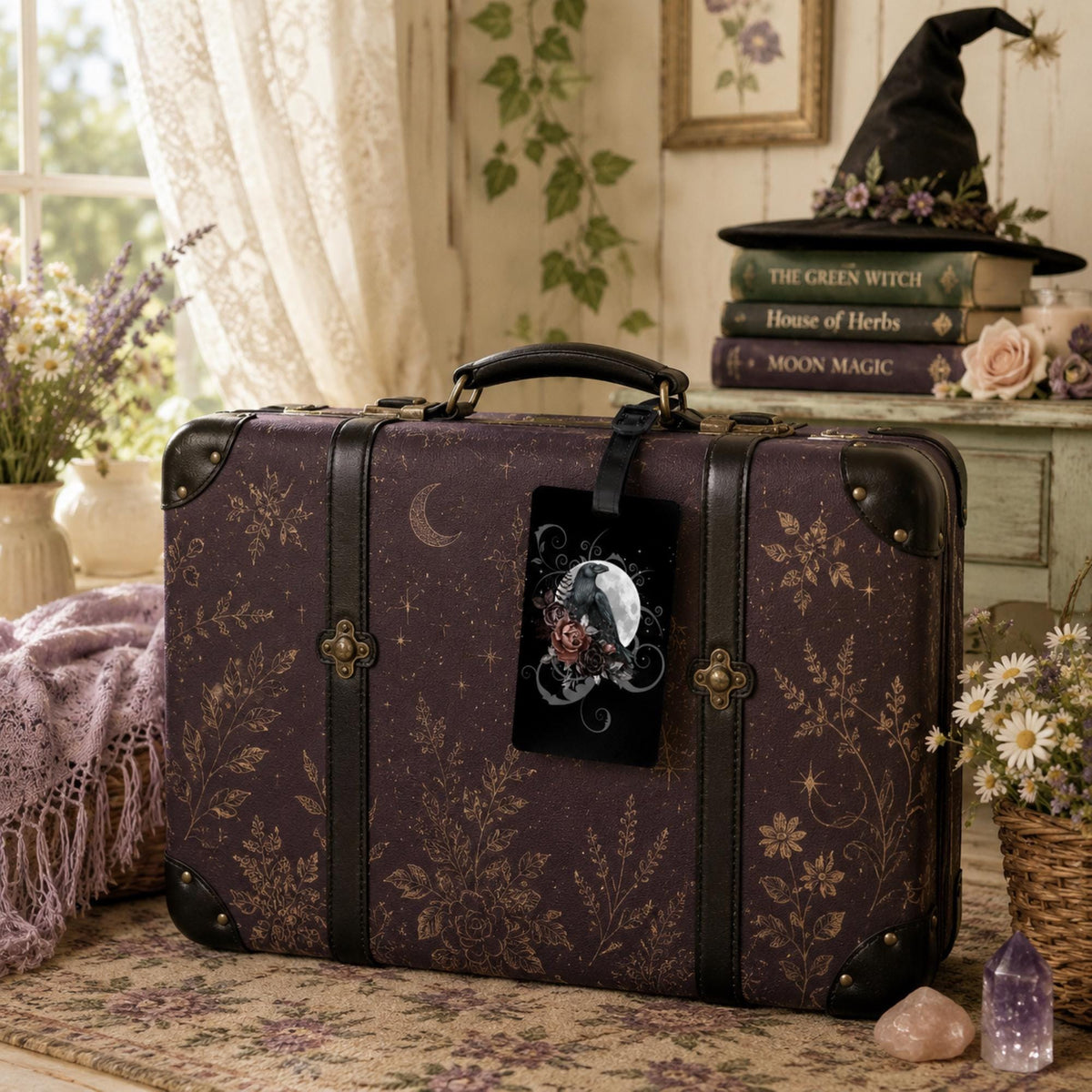 Gothic Travel Halloween Luggage Accessory Giftforher Mystical Crow Suitcase Tag Dark Academia Witch Essentials For the Holidays Solstice