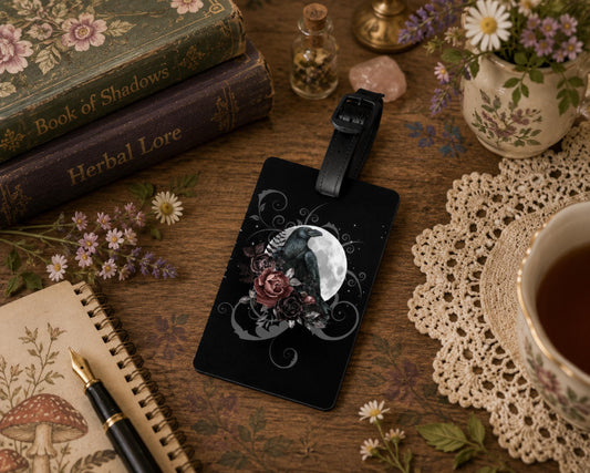 Gothic Travel Halloween Luggage Accessory Giftforher Mystical Crow Suitcase Tag Dark Academia Witch Essentials For the Holidays Solstice