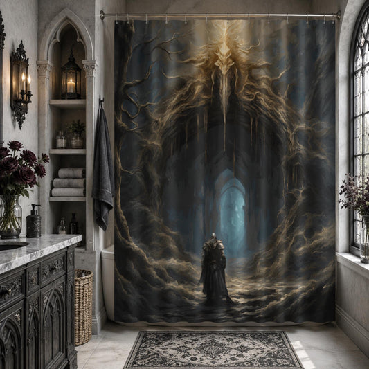Elden Ring Warrior Gift Idea for Teen Gamer Dark Souls Bathroom Decor Gothic Fantasy Custom Shower Curtain Dark Academia Goblincore Decor