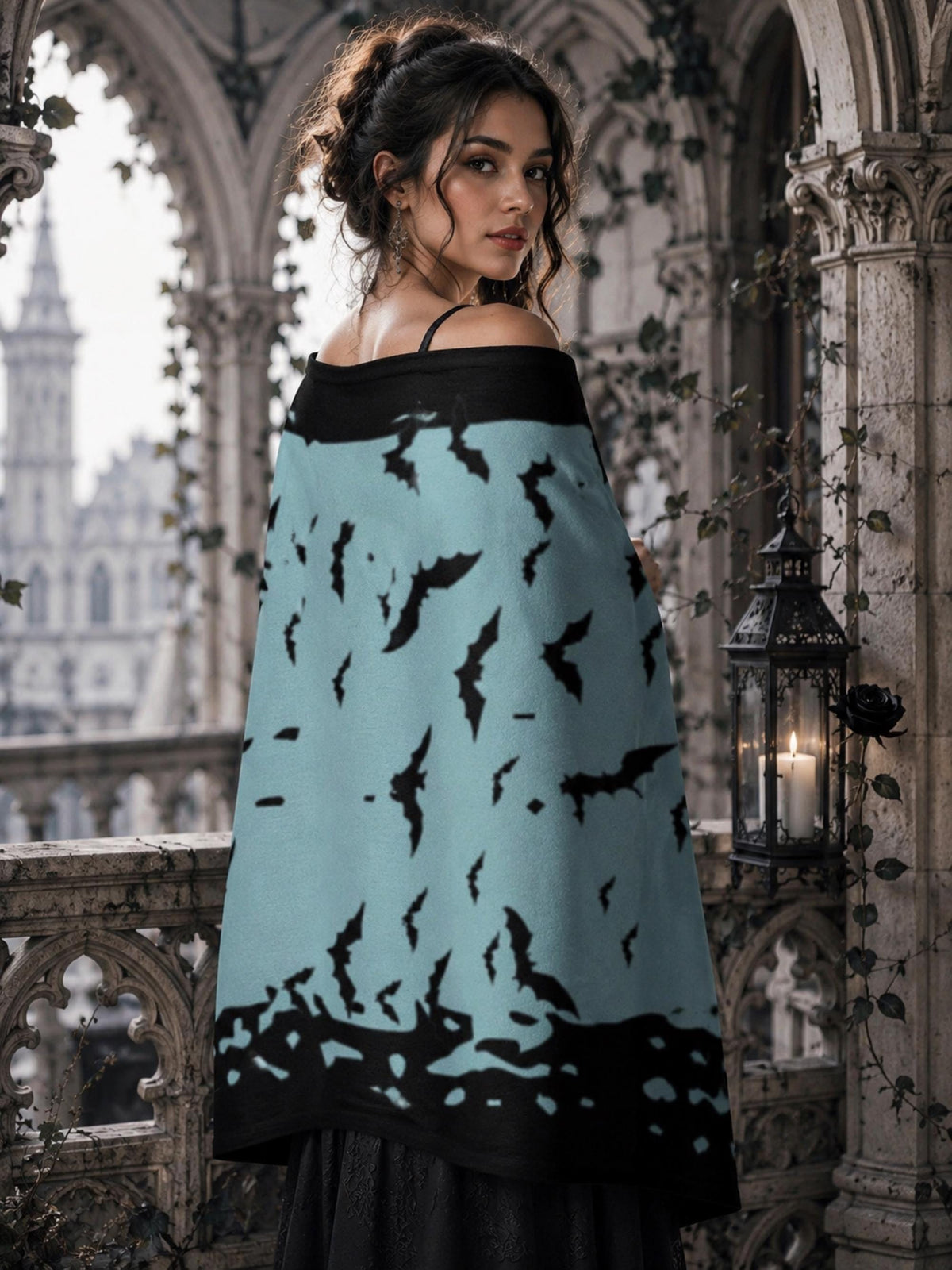 Witchy Gothic Outerwear Cloud of Bats Gothic Clothing Pagan Gift Flock of Birds Bat Shawl Oxblood Bat Tassel Scarf Gothic Halloween Fashion