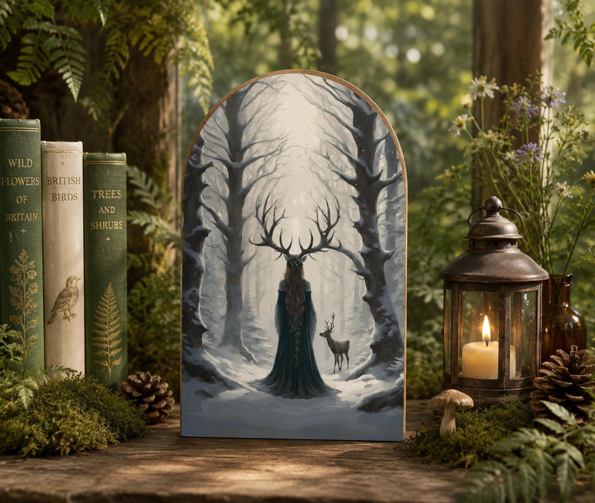 Elen of the Ways Witchy Forestcore Bookend Gift Idea for Book Lover Yule Witch Wood Bookends Cottagecore Holiday Decor Winter Solstice Gift
