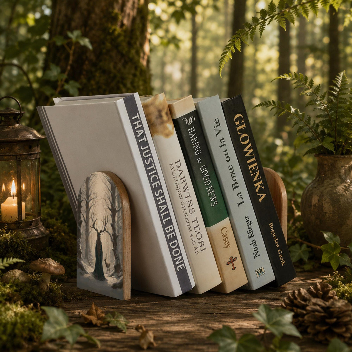 Elen of the Ways Witchy Forestcore Bookend Gift Idea for Book Lover Yule Witch Wood Bookends Cottagecore Holiday Decor Winter Solstice Gift