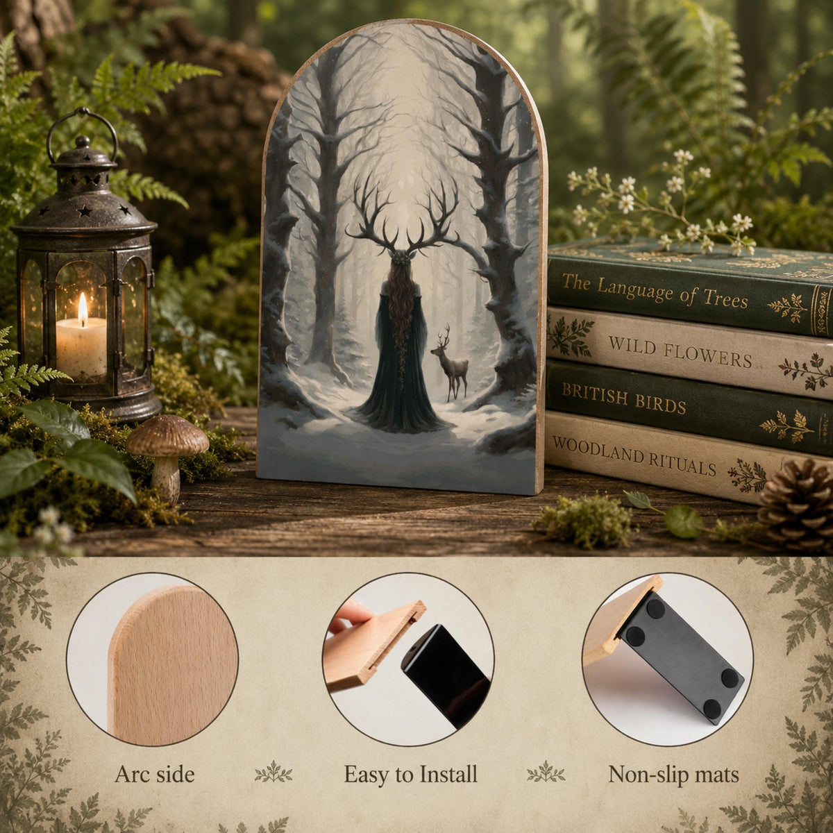 Elen of the Ways Witchy Forestcore Bookend Gift Idea for Book Lover Yule Witch Wood Bookends Cottagecore Holiday Decor Winter Solstice Gift
