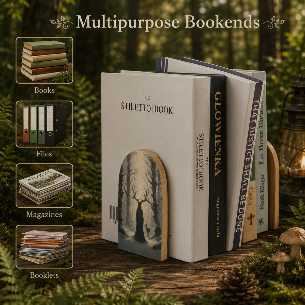 Elen of the Ways Witchy Forestcore Bookend Gift Idea for Book Lover Yule Witch Wood Bookends Cottagecore Holiday Decor Winter Solstice Gift