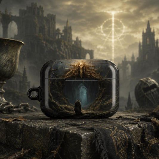 Elden Ring AirPod Case Fantasy Art Earbud Holder for Gamer Fantasy Art Magical Scene Earbud Holder Gift for Gamer Dragonborn Geeky Accessory