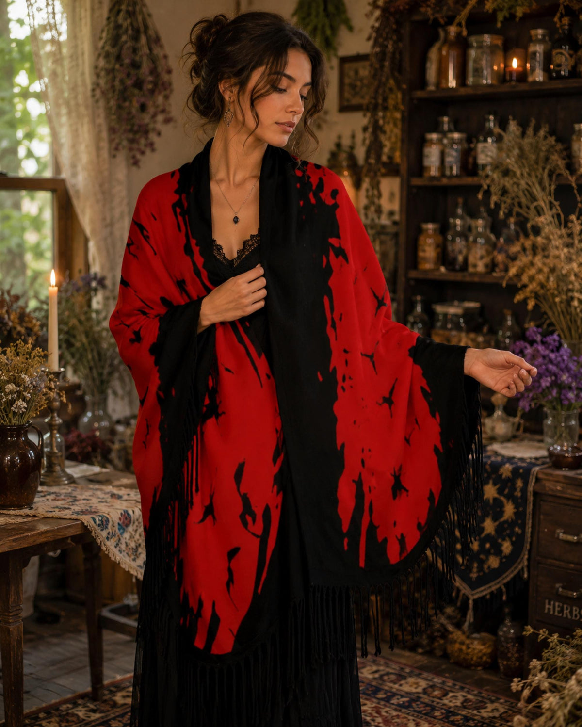 Witch Christmas Gift for Daughter Raven Shawl Pagan Holiday Wrap for Mom Witchy Alt Clothing for Halloween Flock of Birds Goth Accessory