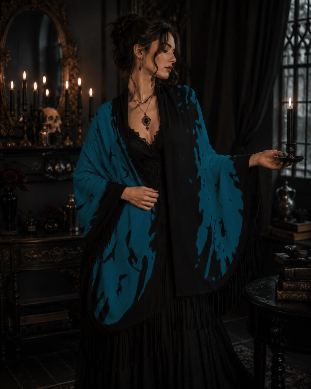 Witch Christmas Gift for Daughter Raven Shawl Pagan Holiday Wrap for Mom Witchy Alt Clothing for Halloween Flock of Birds Goth Accessory