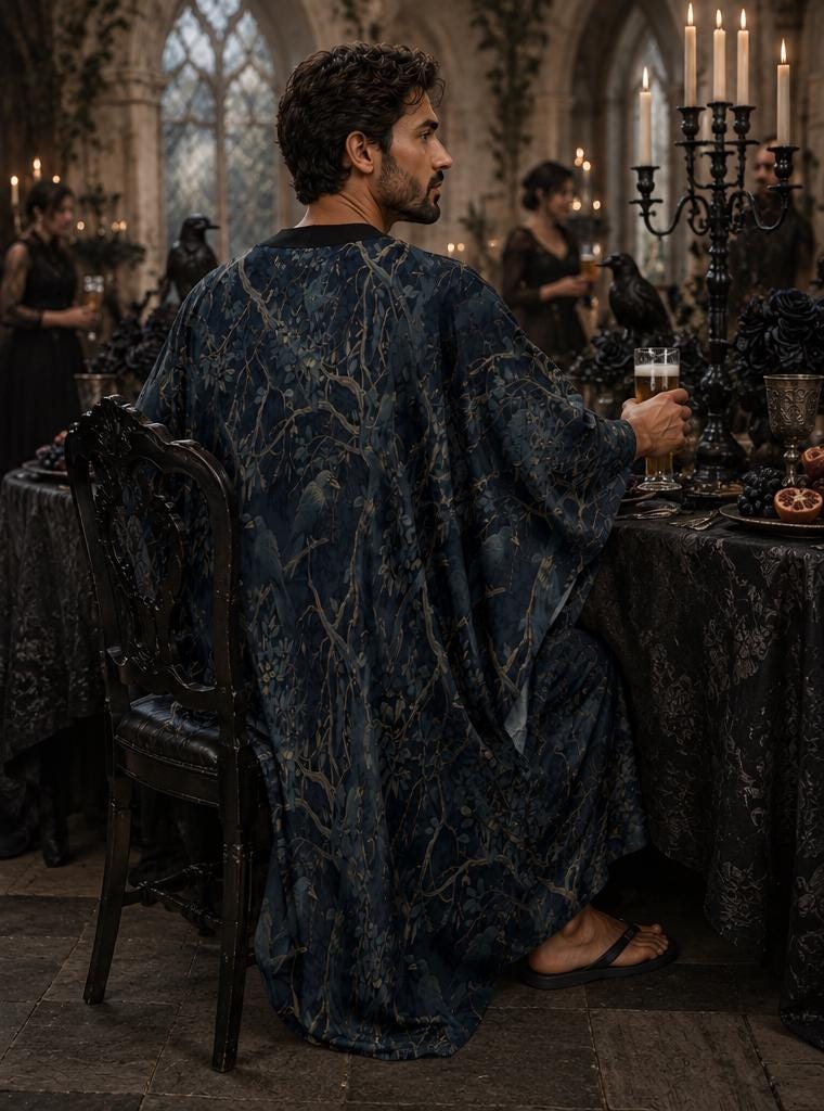 Grooms Guest Wedding Outfit for Men Alternative Vacation Clothing Egyptian Kaftan Beach Cover Up Dark Academia Butterfly Sleeve Men's Kurta