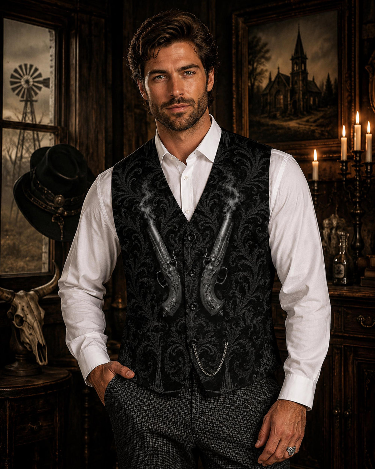 Father of Mayhem Route 66 Goth Clothes Vest Backroom Menswear Southern Gothic Gift Idea for Boyfriend Green Vest Western Cool Dads Club