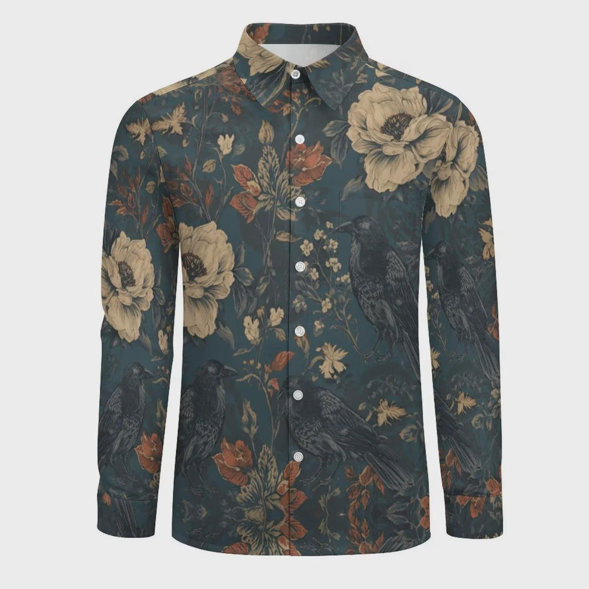 Dark Romance Shirt for Boyfriend William Morris Crow Faux Linen Mens Oxford Cotton Zip POLO Hallow Plus Size Goth Crow Oxford Goth Christmas