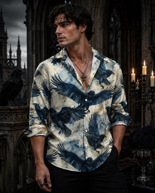 Goth Clothes for Men Gift for Halloween Edgar Allan Poe Plus Size Dark Romance Raven Oxford Christmas Holiday Dad Golf Shirt for Boyfriend