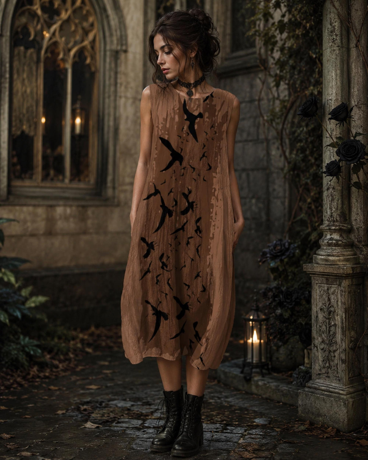 Vintage Gothic Plus Size Oxblood Halter Raven Maxi Grunge Clothing
