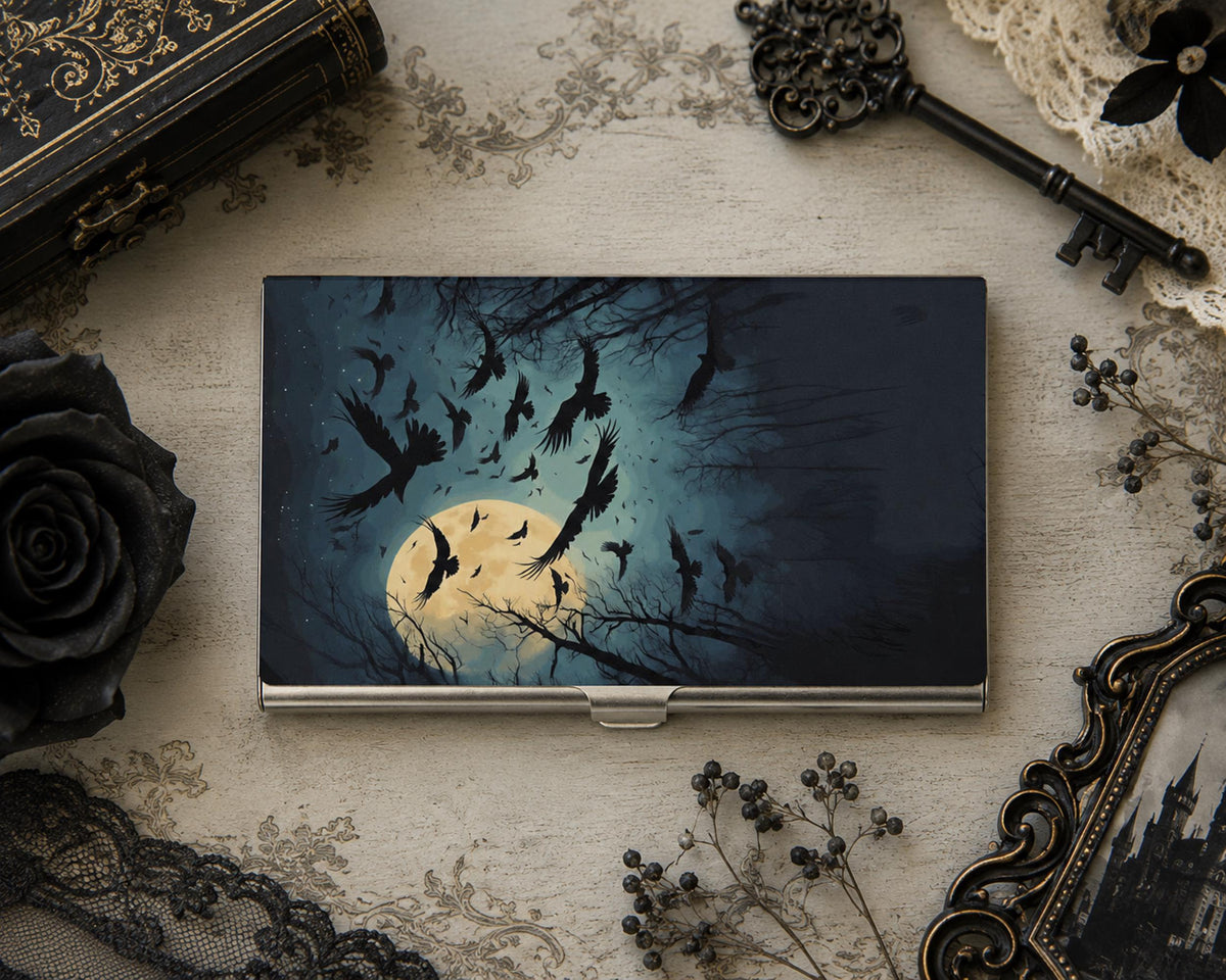 Full Moon Crow Card Holder Witchy Stash Box Gift