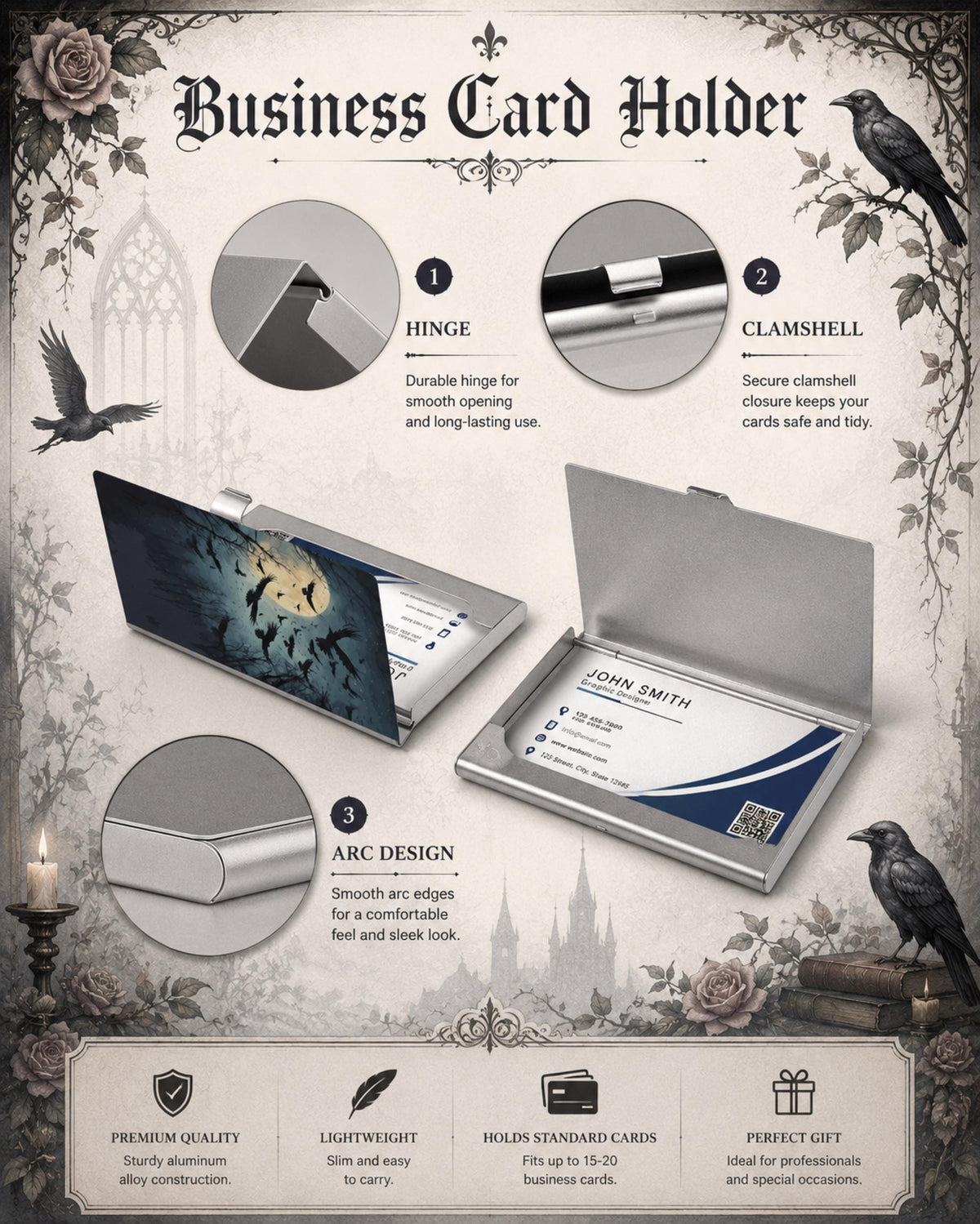 Full Moon Crow Card Holder Witchy Stash Box Gift