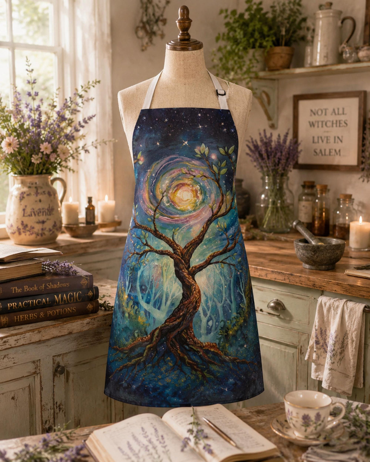 Tree of Life Adult Apron with Pocket Witchy Oven Mitts & Pot Holder Pagan Gift Ideas Kitchen Apron Oven Mitts Practical Magic Unique Cooking