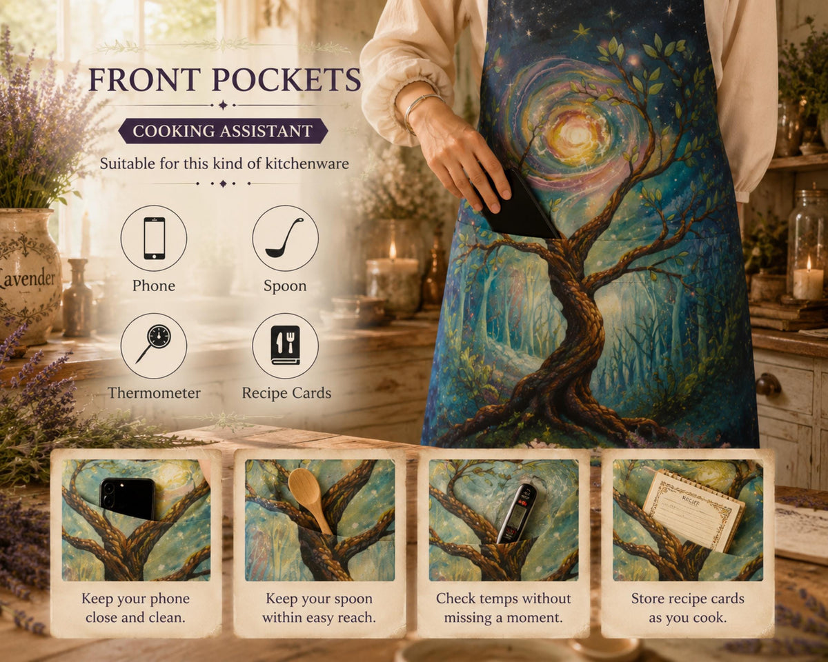 Tree of Life Adult Apron with Pocket Witchy Oven Mitts & Pot Holder Pagan Gift Ideas Kitchen Apron Oven Mitts Practical Magic Unique Cooking