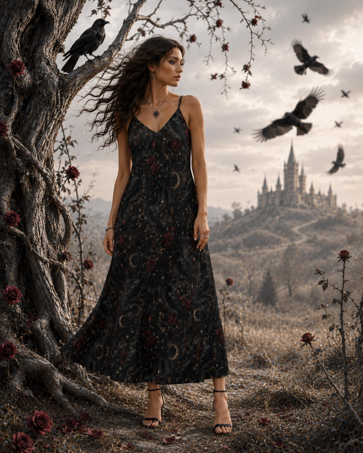 Dark Romance Celestial Crows Dress and Accessory Collection