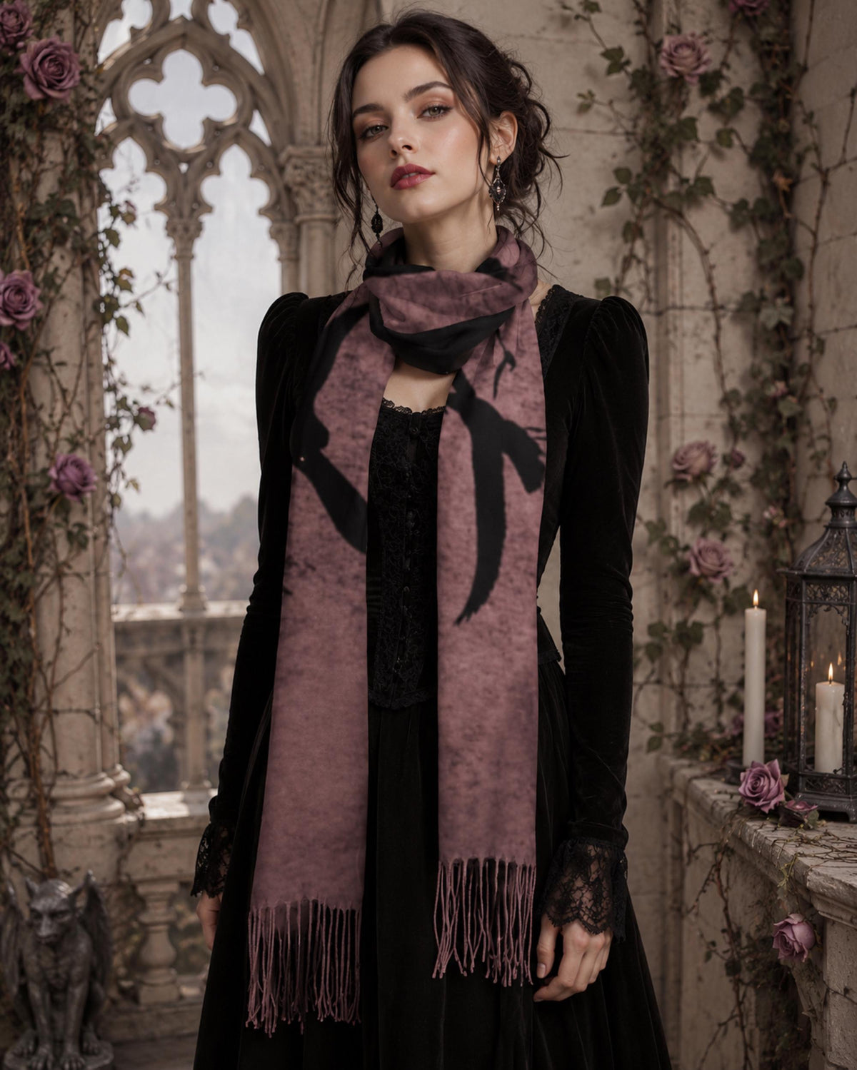Raven Oxblood Scarf Christmas Gift for Witchy Mom Moody Gothic Shawl Cape Sorcière Crow Scarf for Halloween Festival Witchy Wrap for Bestie