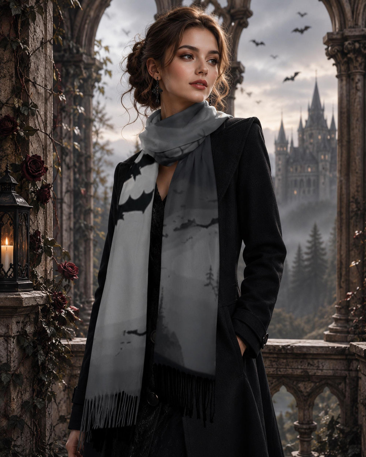 Goth Girl 18th Birthday Gift for Witchy Mom Gothic Bat Scarf for Halloween Party Full Moon Soft Shawl Gótico Bat Cape Sorcière Witch Scarf
