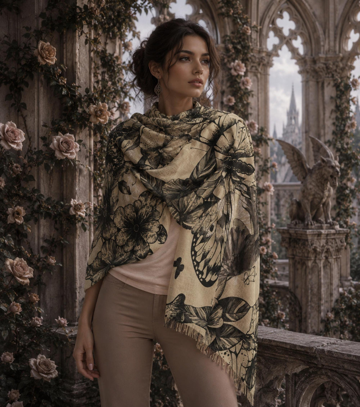 Fall Fashion Gift for Him William Morris Inspired Lightweight Dark Academia Shawl Crow Wrap Men & Women Designer Scarf Fashion Accessory