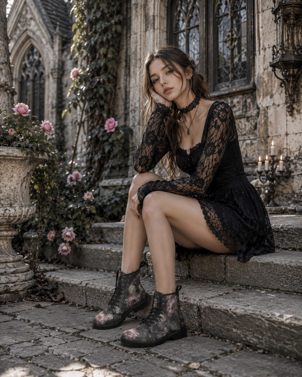 Perfect for the Dark Academia Lover of Corporate Goth Gothic Rose Canvas Boots Dark Romance Shoes for Weirdcore Goth Clothes 18th Birthday