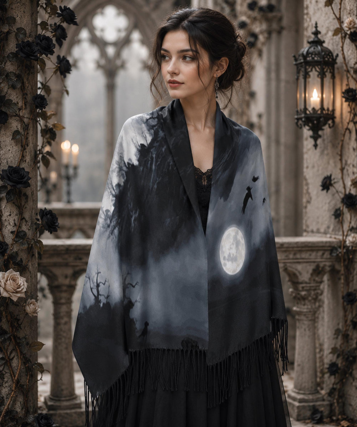 Dark Romance Raven Scarf for Pagan Gift Edgar Allan Poe Neck Warmer for Bestie Moody Gothic Cape Sorcière Crow Wrap for Halloween Festival