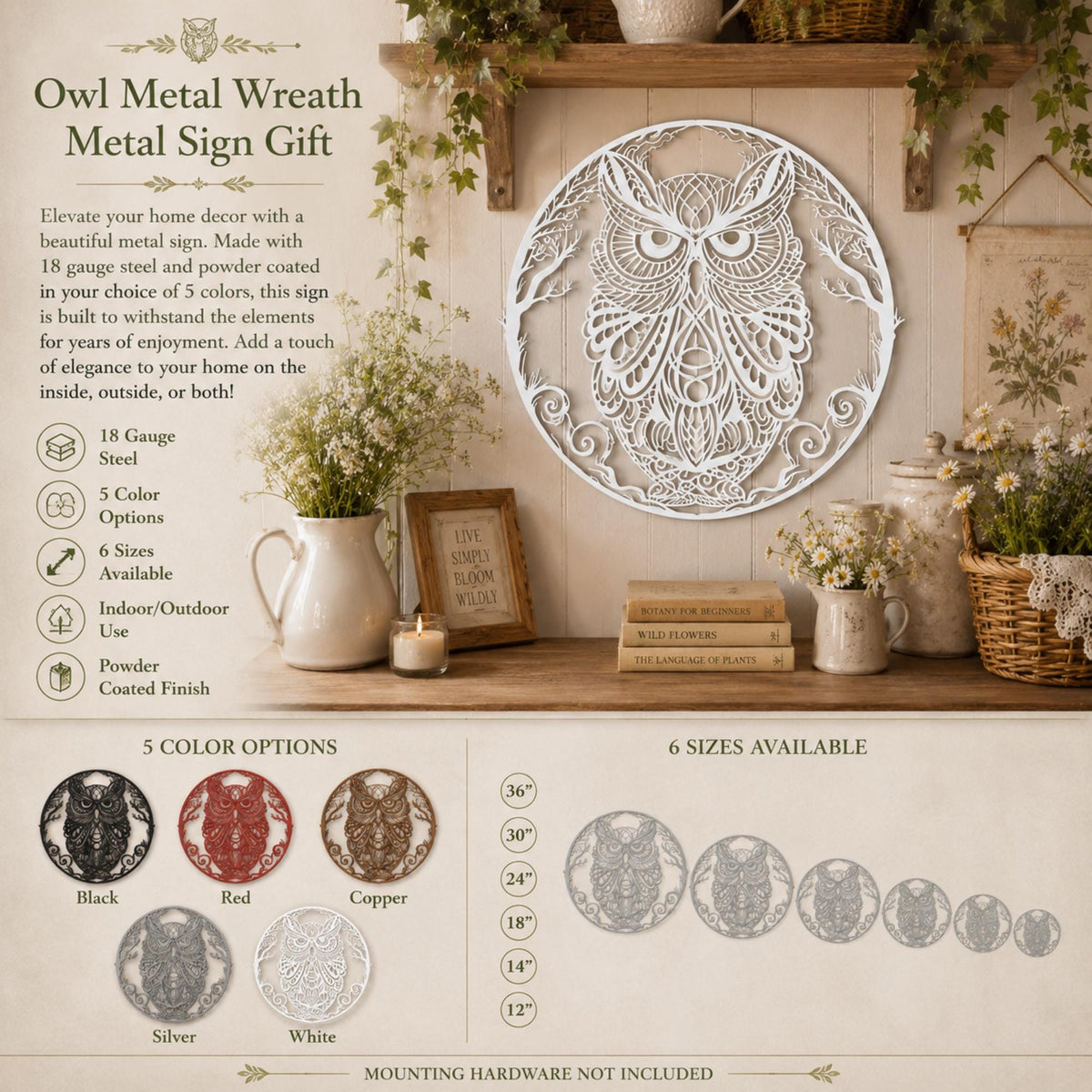 Witchy Decor Gift Idea Gothic Wall Art for Entryway Owl Metal Wreath Sign Custom Weirdcore Decor for Halloween Birthday Gift for Goth Lover