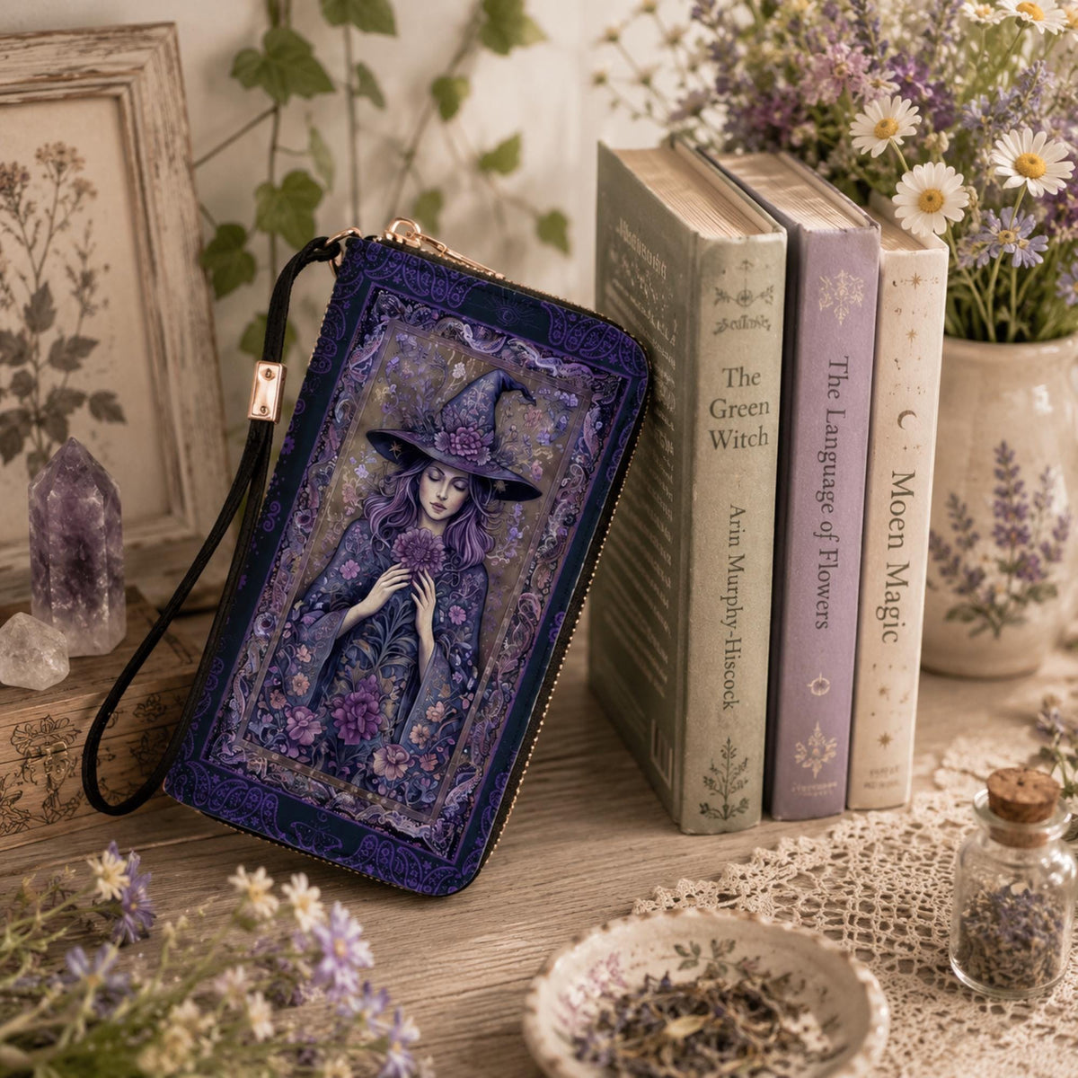 Purple Witch Wristlet Wallet Gift for Bestie