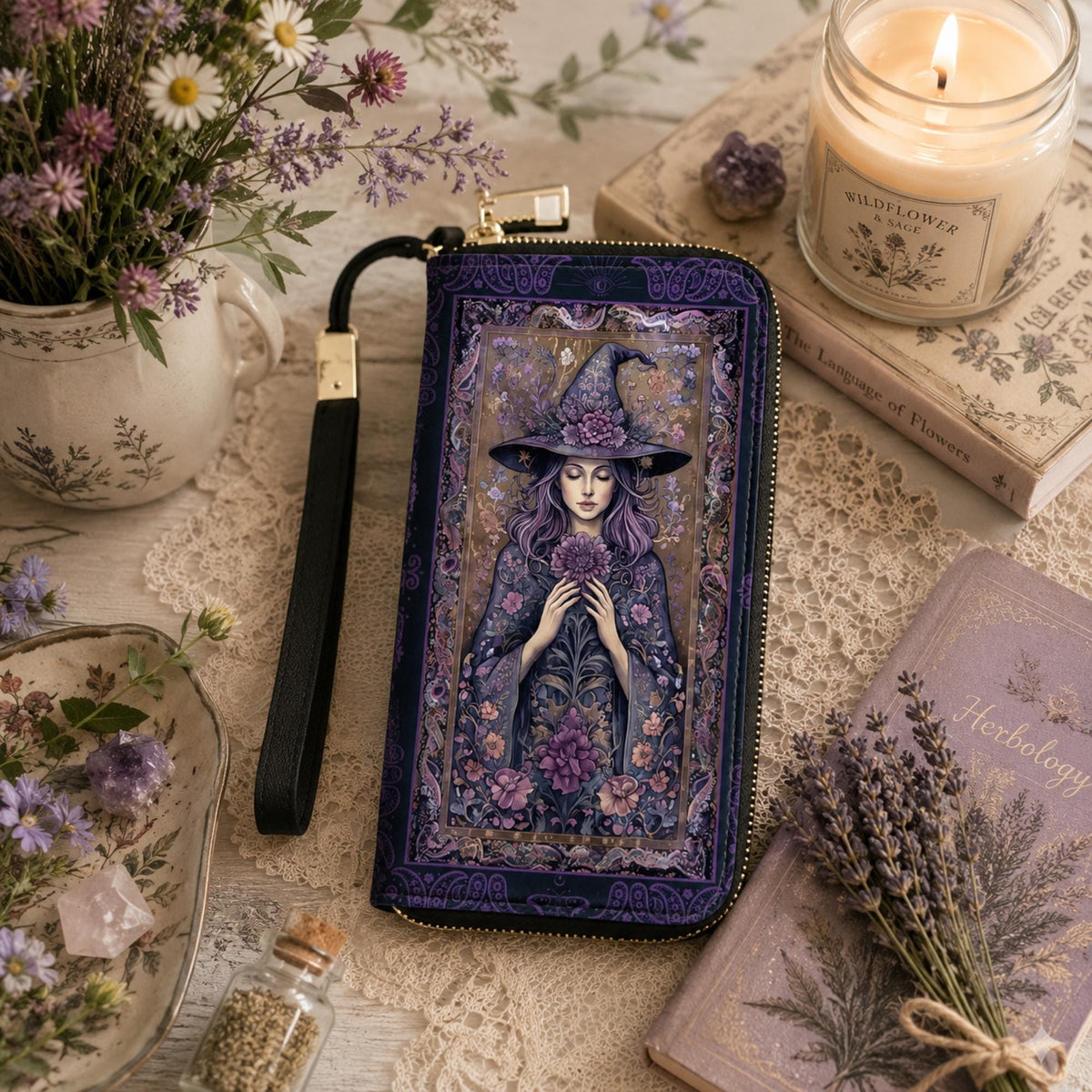 Purple Witch Wristlet Wallet Gift for Bestie