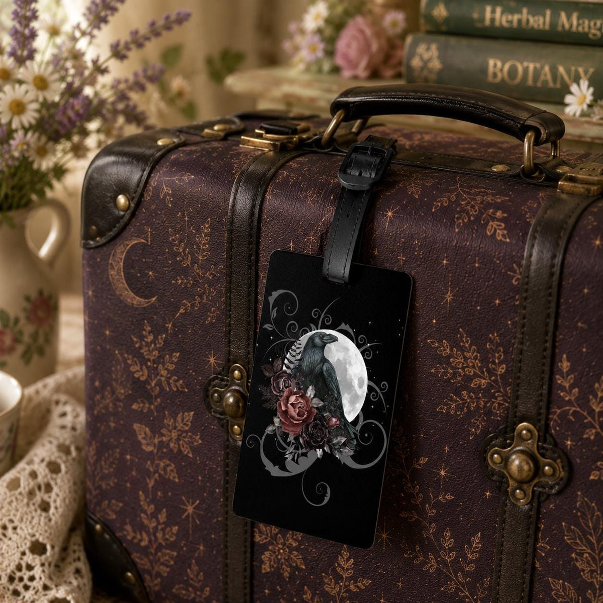 Gothic Travel Halloween Luggage Accessory Giftforher Mystical Crow Suitcase Tag Dark Academia Witch Essentials For the Holidays Solstice