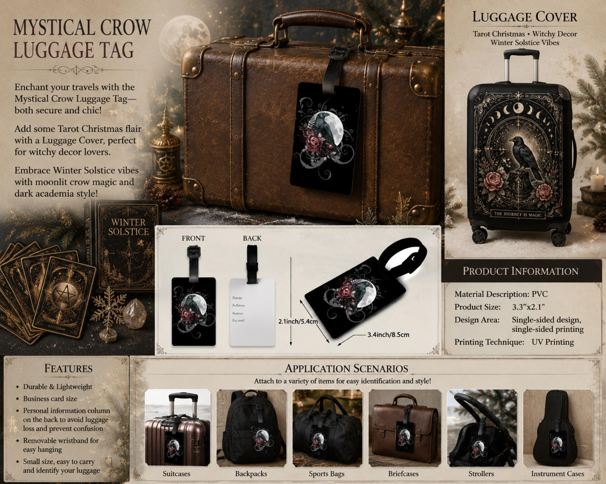 Gothic Travel Halloween Luggage Accessory Giftforher Mystical Crow Suitcase Tag Dark Academia Witch Essentials For the Holidays Solstice