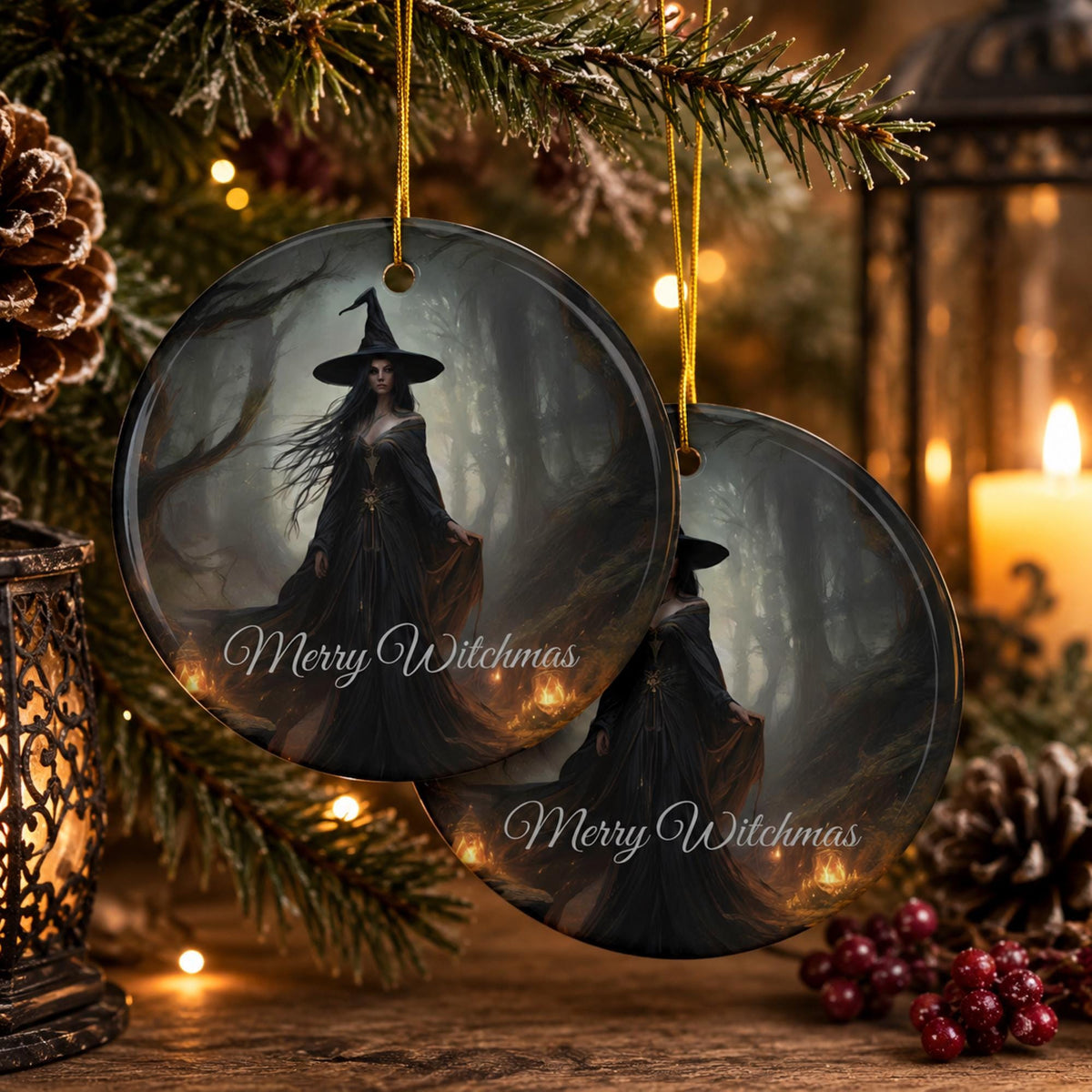 Dark Cottagecore Personalized Gift for Witch Gothmas Merry Witchmas Holiday Ornament Witchy Yule Christmas Season Cool Yule Pagan Decor