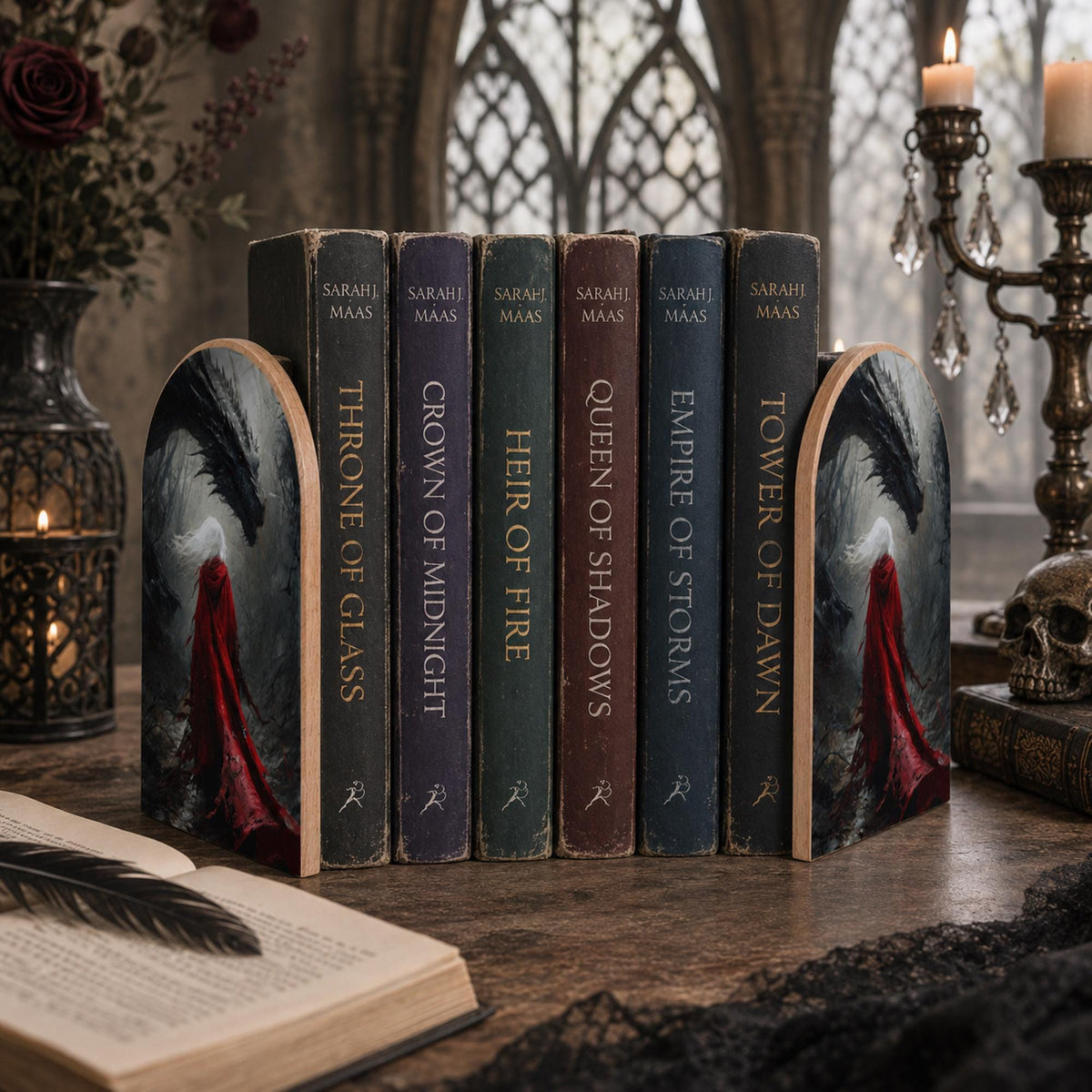 Sarah J Maas Gifts Fourth Wing Acotar Merch Reading Nook Decor Fantasy Wood Bookends Throne of Glass Inspired Bookish Booktok Manon Art