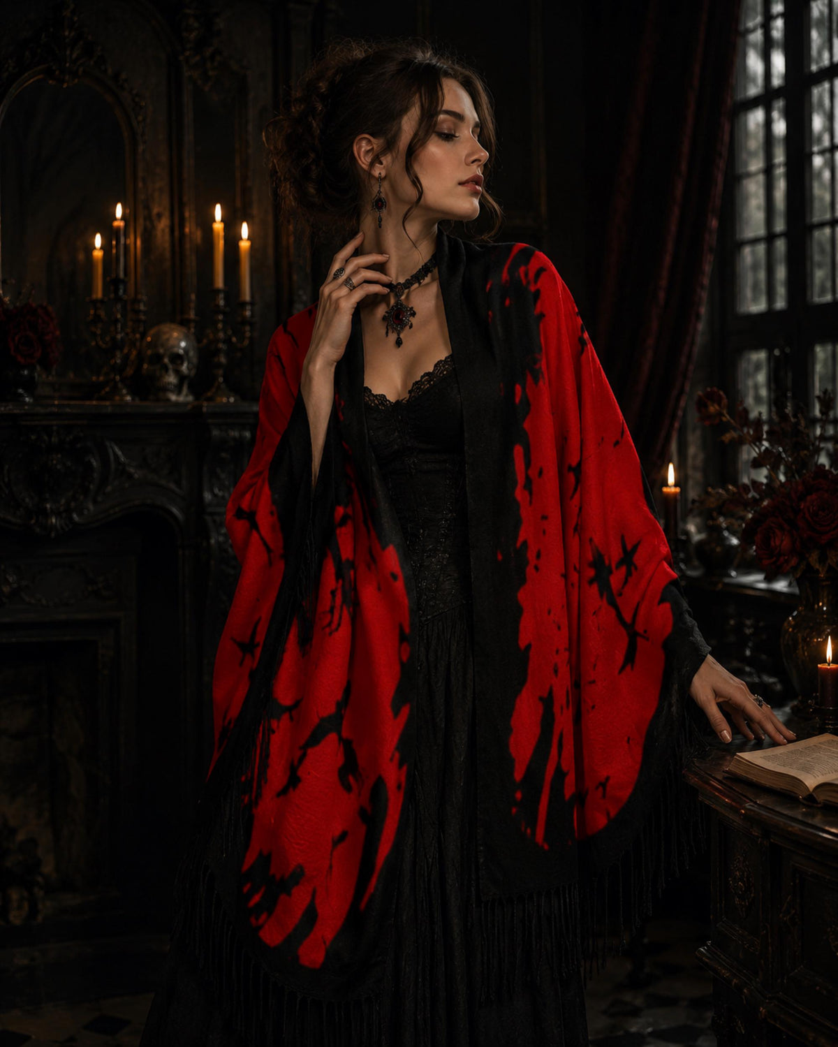 Witch Christmas Gift for Daughter Raven Shawl Pagan Holiday Wrap for Mom Witchy Alt Clothing for Halloween Flock of Birds Goth Accessory
