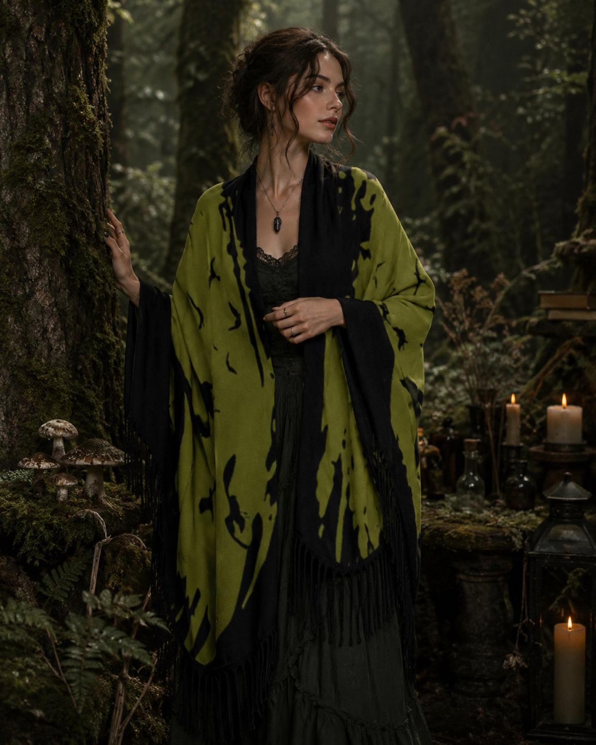 Witch Christmas Gift for Daughter Raven Shawl Pagan Holiday Wrap for Mom Witchy Alt Clothing for Halloween Flock of Birds Goth Accessory