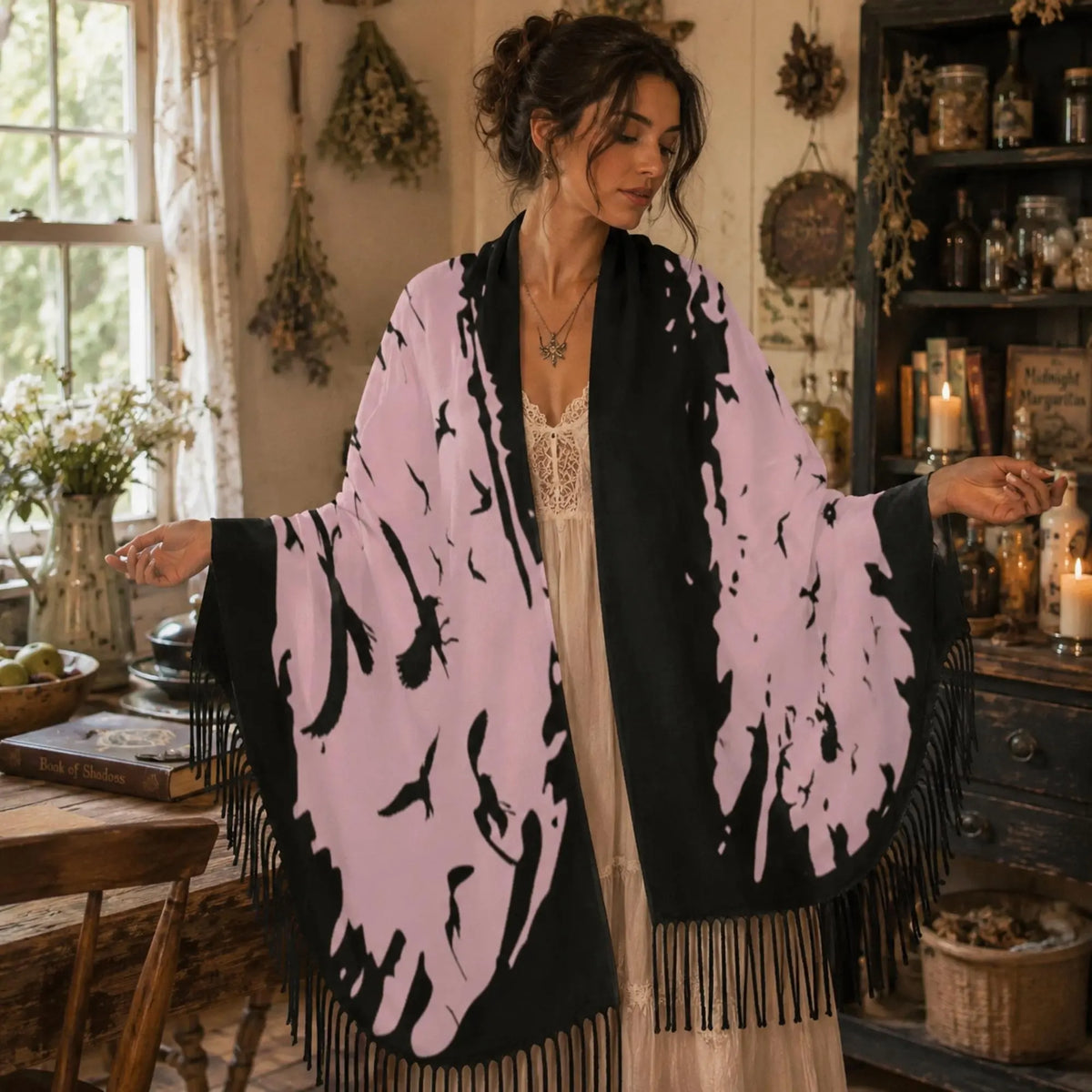 Gothic Clothing for the lil' Witch in You Murder of Crows Wrap Witchy Raven Shawl Fall Witchcore Wardrobe Gift for Sisters Mom & Daughter