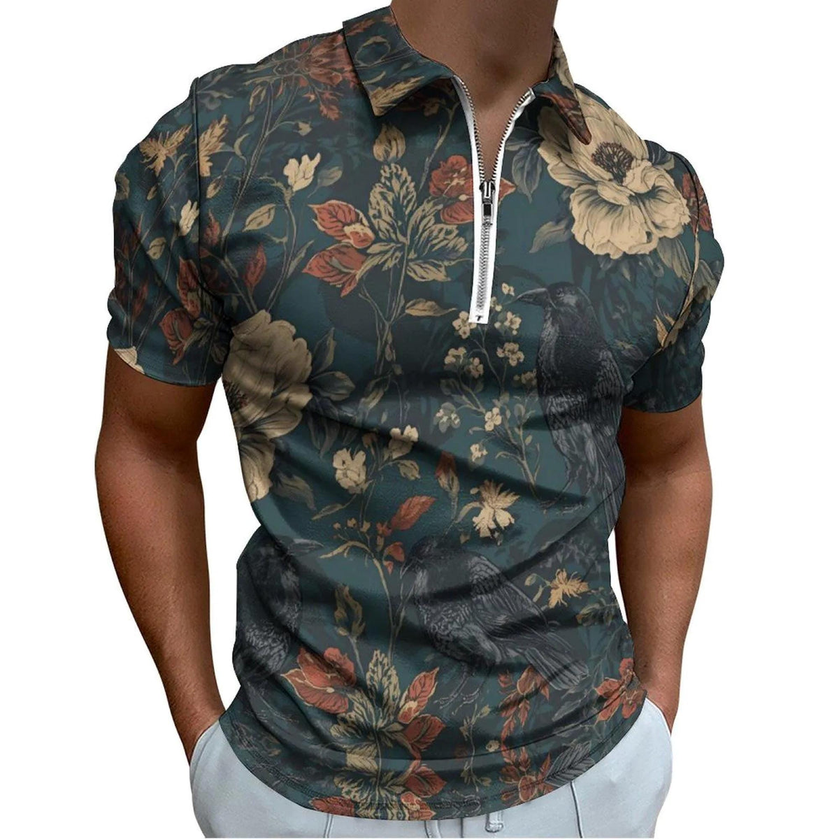 Dark Romance Shirt for Boyfriend William Morris Crow Faux Linen Mens Oxford Cotton Zip POLO Hallow Plus Size Goth Crow Oxford Goth Christmas