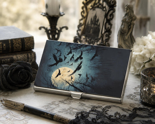 Full Moon Crow Card Holder Witchy Stash Box Gift