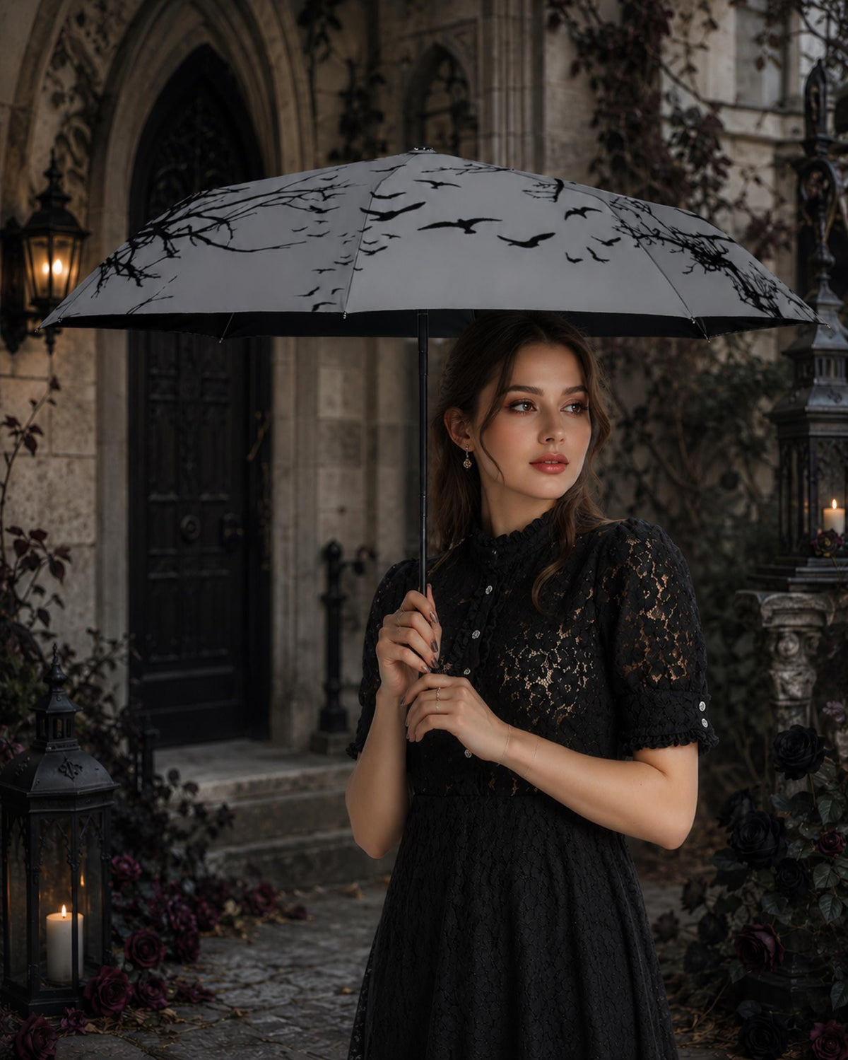 Goth Umbrella for Corporate Goth Lovers Mystic Crow Auto Umbrella Gift Idea for Halloween Gothic Witchcore Raven Parasol Umbrella Academy