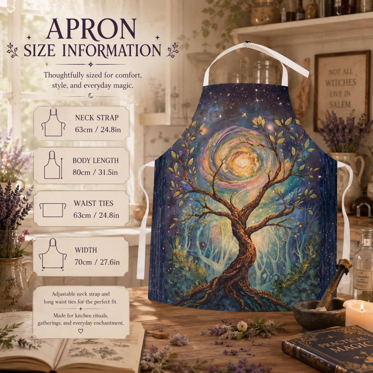Tree of Life Adult Apron with Pocket Witchy Oven Mitts & Pot Holder Pagan Gift Ideas Kitchen Apron Oven Mitts Practical Magic Unique Cooking