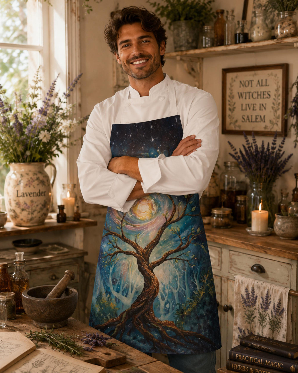 Tree of Life Adult Apron with Pocket Witchy Oven Mitts & Pot Holder Pagan Gift Ideas Kitchen Apron Oven Mitts Practical Magic Unique Cooking