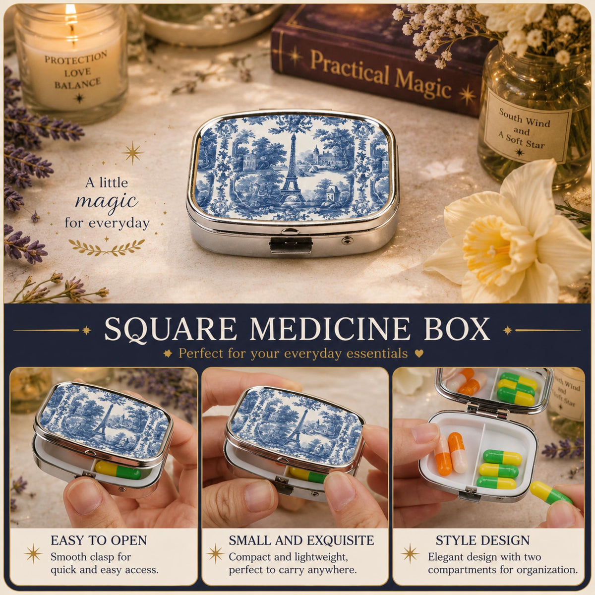 French Country Farmhouse Pocket Mirror & Pill Box